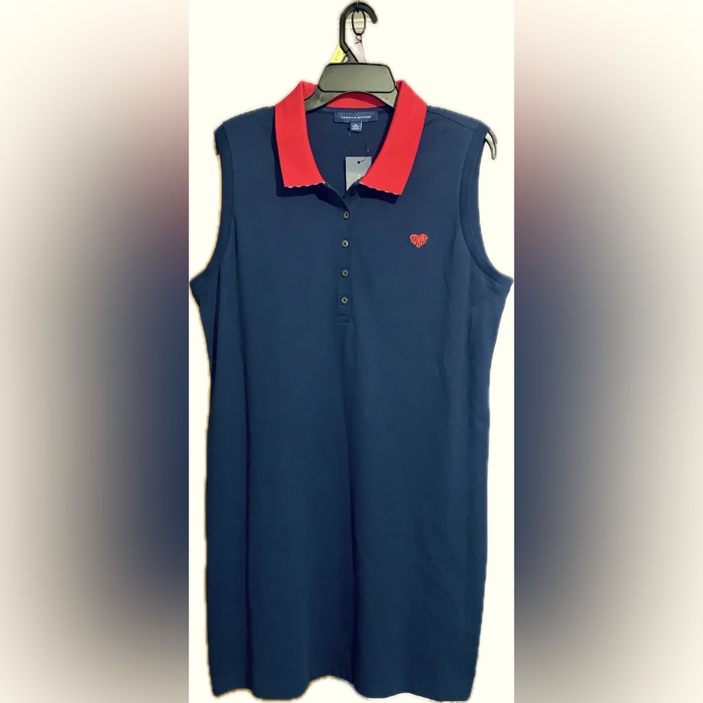 NWT Tommy Hilfiger Knit Sleeveless Polo Dress Size XL, Blue/Red